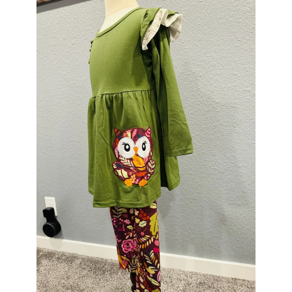 Wellington Designs Owl Joy Girls Outfit, Sz 6/7 NWT